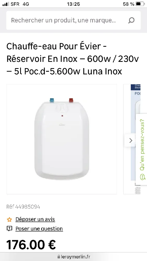 Chauffe eau évier 5 litres 600w