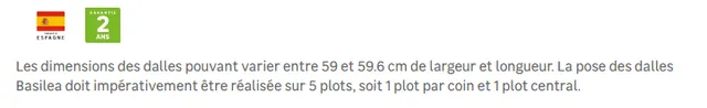 Bonjour, Pour du une épaisseur de 20 mm en 60x60 , 5 plots