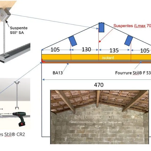 Faux plafond horizontal sous rampant