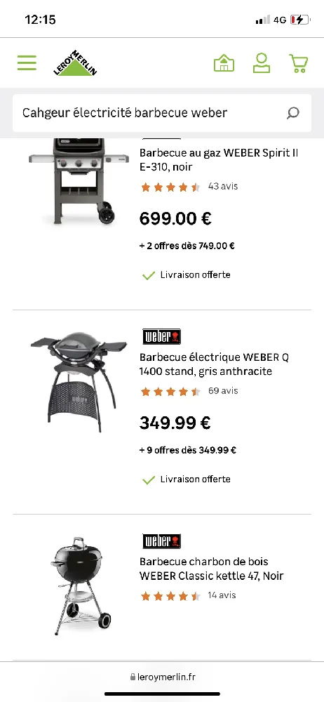 Achats du câble électrique pour barbecue weber