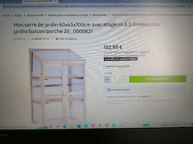 Renseignements sur la mini serre de jardin 60x45x100cm avec étagères à 3 niveaux pour jardin/balcon/porche 20_0000821