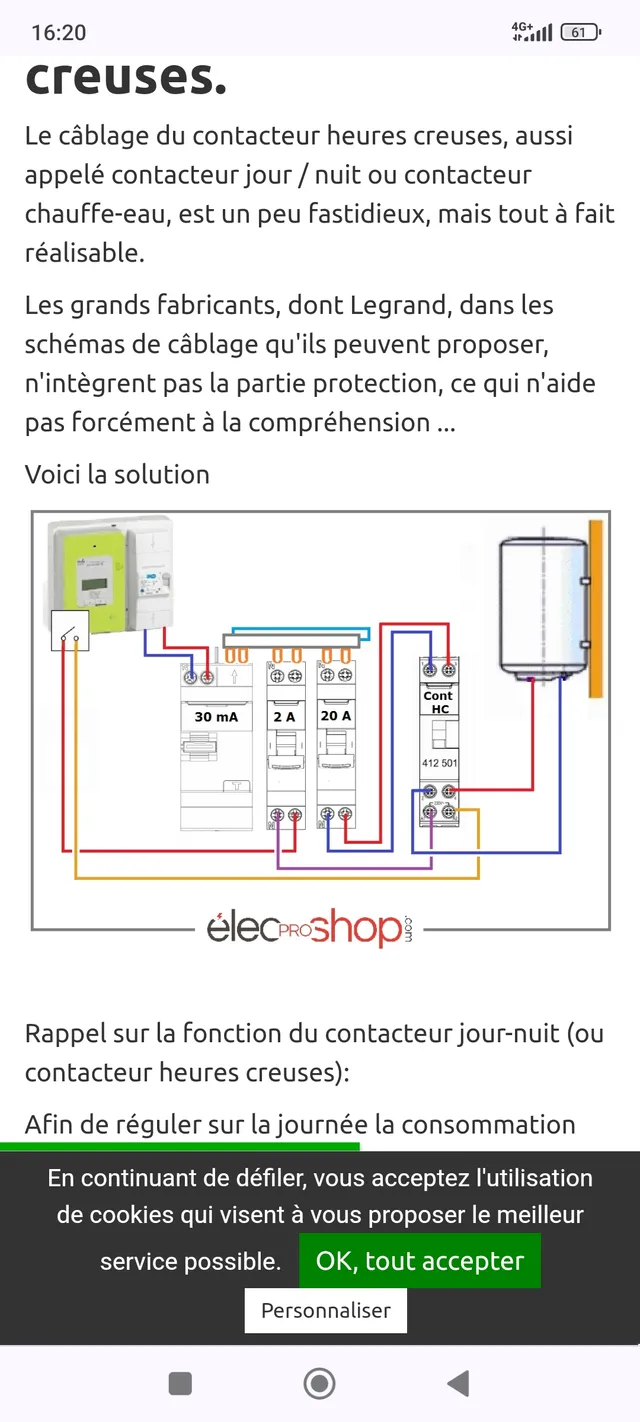 Branchement contacteur jour nuit chauffe eau