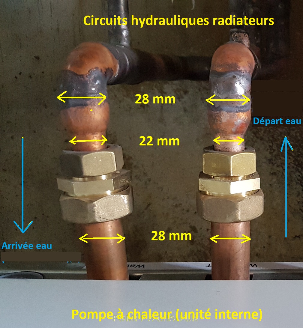 Pompe à chaleur - variations de section des conduites hydrauliques